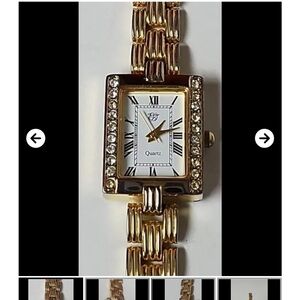 Gold Crystal-Accent Rectangular Quartz Watch